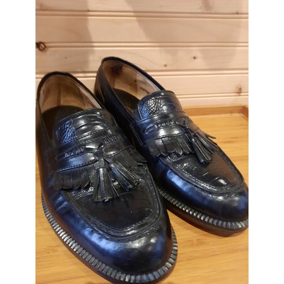 Diplomats Mens Black Italian Leather Loafers Tasseled Sz.9D - Picture 2 of 8